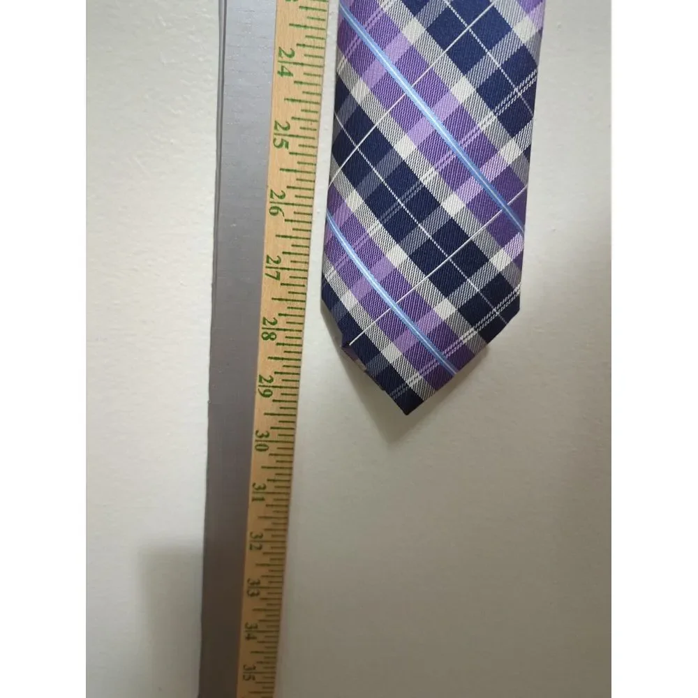Nautica Mens Plaid Necktie Purple Navy Blue‎ White Check Polyester Tie